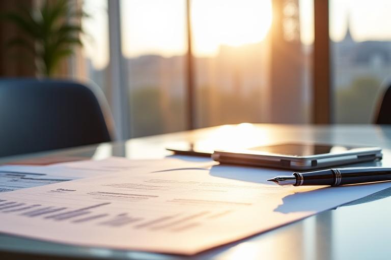 Documents de stratégie et contrat sur un bureau moderne à Paris
